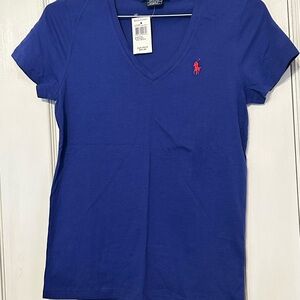 Ralph Lauren Blue Fitted V-Neck T-Shirt